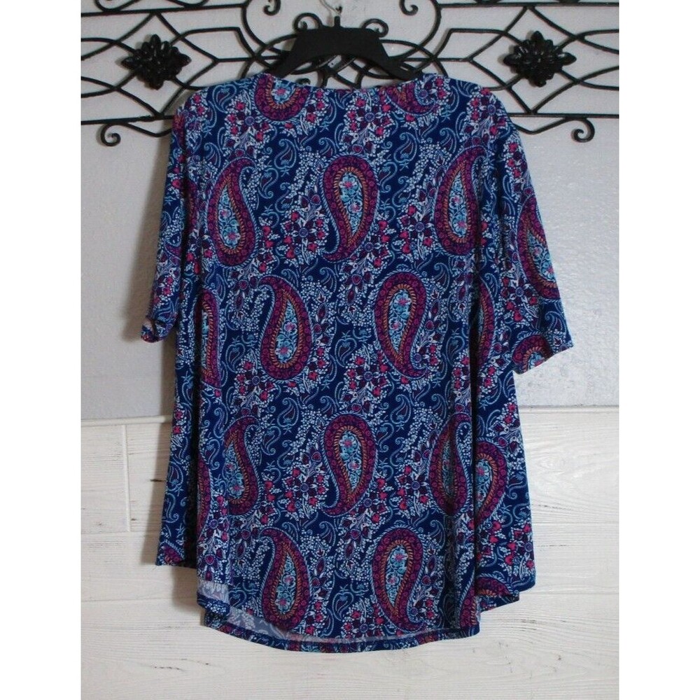 Chico's Knit Women's Top Size 2 Short Sleeve Multicolored Paisley Round Neck - Picture 2 of 5